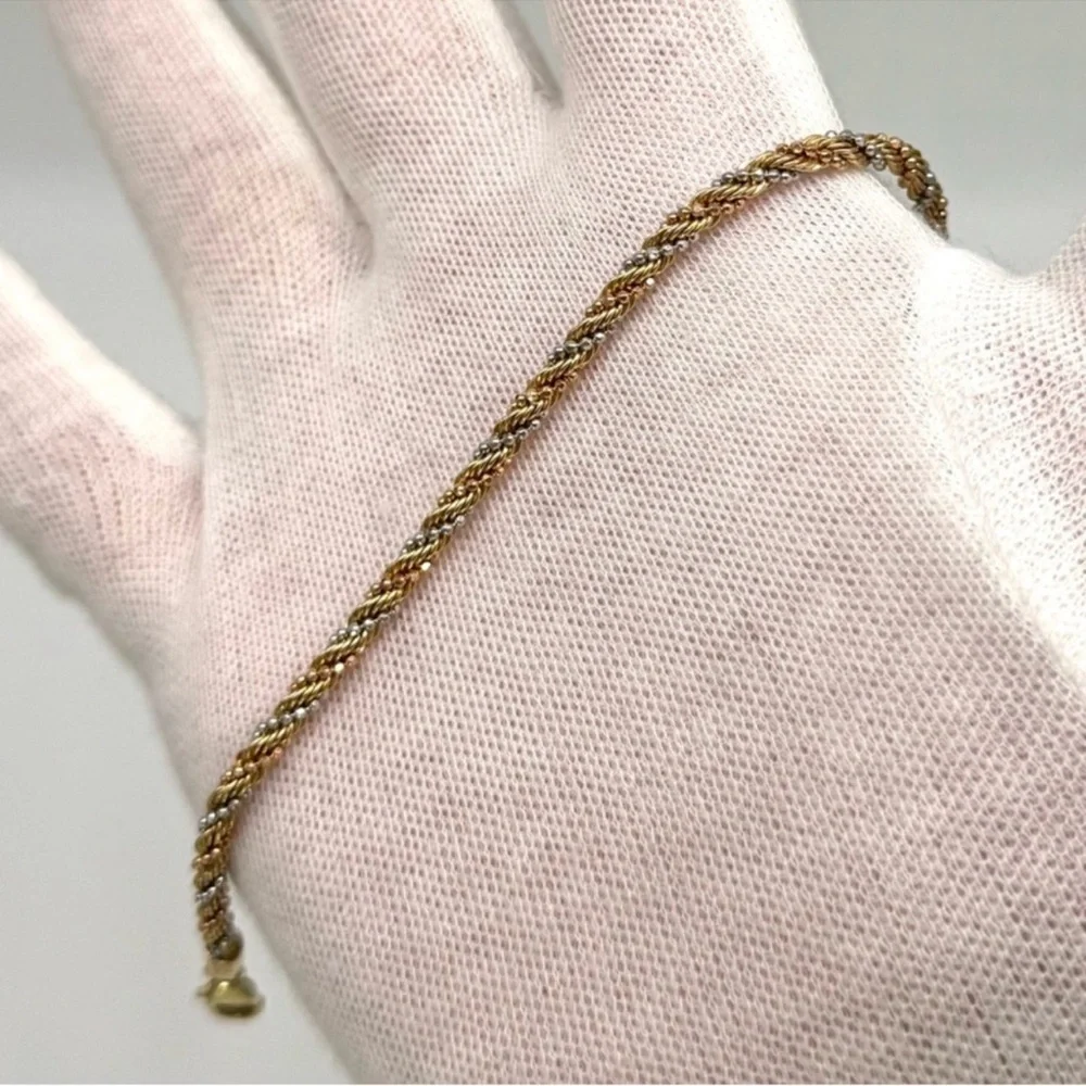 14k Tri Color Gold, 3MM Diamond Cut Rope Bracelet